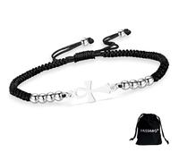 VASSAGO Bracelet croix Ankh réglable en acier inoxydable avec symbole de la e vie égyptienne - Bracelet de couple tressé à la main - Amulette de protection religieuse pour homme et femme