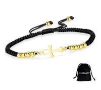 VASSAGO Bracelet croix Ankh réglable en acier inoxydable avec symbole de la e vie égyptienne - Bracelet de couple tressé à la main - Amulette de protection religieuse pour homme et femme