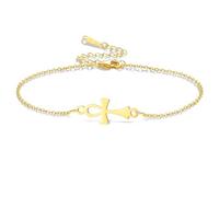 VASSAGO Bracelet croix Ankh réglable en acier inoxydable avec symbole de la e vie égyptienne - Bracelet de couple tressé à la main - Amulette de protection religieuse pour homme et femme