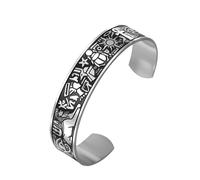 VASSAGO Bracelet égyptien antique Ankh Croix Œil d'Horus Bracelet manchette Soleil Egypte Mythologie Anubis Pharaon Scarabée Symbole Amulette de Protection Bijoux pour Homme Femme (Argenté)
