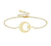 VASSAGO Bracelet Islamique Ayatul Kursi en forme de Croissant de Lune et d'étoile Bracelet réglable en corde Tressée Arabe Musulmane Calligraphie Bijoux pour Homme et Femme Cadeau pour l'Aïd