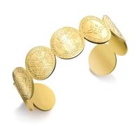 VASSAGO Bracelet Manchette Nœud des Sorcières Tétragramme Pentagramme Médaille de Saint Benoît Bracelet à Nœud Celtique Quadruple Protection Sorcellerie Païenne Amulette Bijoux Femmes Hommes (Or)