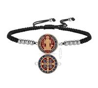 VASSAGO Bracelet Médaillon de Saint Benoît pour Hommes | Médaillon double face croix exorcisme chaîne, amulette de protection catholique, bijoux religieux cadeaux