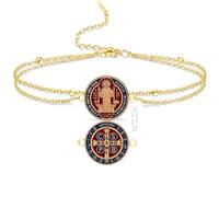 VASSAGO Bracelet Médaillon de Saint Benoît pour Hommes | Médaillon double face croix exorcisme chaîne, amulette de protection catholique, bijoux religieux cadeaux