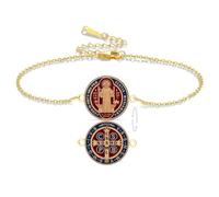 VASSAGO Bracelet Médaillon de Saint Benoît pour Hommes | Médaillon double face croix exorcisme chaîne, amulette de protection catholique, bijoux religieux cadeaux
