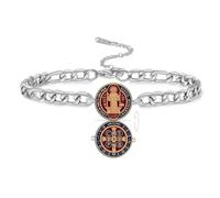 VASSAGO Bracelet Médaillon de Saint Benoît pour Hommes | Médaillon double face croix exorcisme chaîne, amulette de protection catholique, bijoux religieux cadeaux