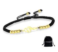 VASSAGO Bracelet note de musique pour homme et femme - Fait à la main - Corde tressée réglable - Cadeau pour musicien, amateur de musique et enseignant, taille unique, Acier inoxydable, Pas de gemme