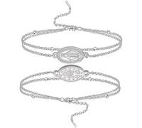VASSAGO Bracelet Vierge Marie pour homme et femme Double face Vierge de Guadalupe - Médaille miraculeuse - Fait à la main - Corde tressée catholique chrétienne - Bijoux religieux, Acier inoxydable