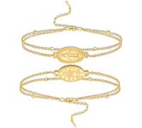 VASSAGO Bracelet Vierge Marie pour homme et femme Double face Vierge de Guadalupe - Médaille miraculeuse - Fait à la main - Corde tressée catholique chrétienne - Bijoux religieux, Acier inoxydable