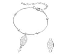 VASSAGO Bracelet Vierge Marie pour homme et femme Double face Vierge de Guadalupe - Médaille miraculeuse - Fait à la main - Corde tressée catholique chrétienne - Bijoux religieux, Adjustable, Acier