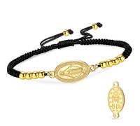 VASSAGO Bracelet Vierge Marie pour homme et femme Double face Vierge de Guadalupe - Médaille miraculeuse - Fait à la main - Corde tressée catholique chrétienne - Bijoux religieux, Acier inoxydable