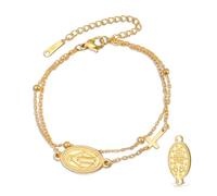 VASSAGO Bracelet Vierge Marie pour homme et femme Double face Vierge de Guadalupe - Médaille miraculeuse - Fait à la main - Corde tressée catholique chrétienne - Bijoux religieux, Adjustable, Acier