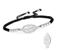 VASSAGO Bracelet Vierge Marie pour homme et femme Double face Vierge de Guadalupe - Médaille miraculeuse - Fait à la main - Corde tressée catholique chrétienne - Bijoux religieux, Acier inoxydable