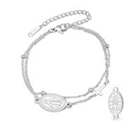 VASSAGO Bracelet Vierge Marie pour homme et femme Double face Vierge de Guadalupe - Médaille miraculeuse - Fait à la main - Corde tressée catholique chrétienne - Bijoux religieux, Adjustable, Acier