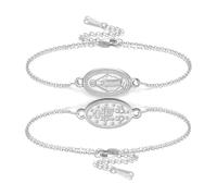 VASSAGO Bracelet Vierge Marie pour homme et femme Double face Vierge de Guadalupe - Médaille miraculeuse - Fait à la main - Corde tressée catholique chrétienne - Bijoux religieux, Acier inoxydable