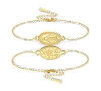 VASSAGO Bracelet Vierge Marie pour homme et femme Double face Vierge de Guadalupe - Médaille miraculeuse - Fait à la main - Corde tressée catholique chrétienne - Bijoux religieux, Acier inoxydable