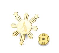 VASSAGO Broche en acier inoxydable Soleil et carte des Philippines | Broche de revers inspirée de la culture philippine, avec trois étoiles, à fixer au col ou au chapeau