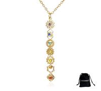 VASSAGO Collier 7 Chakra pour les femmes Collier à pendentif long yoga en acier inoxydable Lariat en forme de Y bijoux de guérison Cadeau pour la méditation Yoga (or 9)