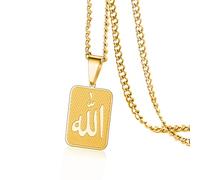 VASSAGO Collier Allah Islamique Musulman Arabe Pendentif Allah Collier Acier Inoxydable Colliers Islam Eid Ramadan Bijoux Religieux Cadeaux pour Femmes Hommes