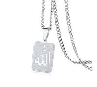 VASSAGO Collier Allah Islamique Musulman Arabe Pendentif Allah Collier Acier Inoxydable Colliers Islam Eid Ramadan Bijoux Religieux Cadeaux pour Femmes Hommes