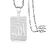 VASSAGO Collier Allah Islamique Musulman Arabe Pendentif Allah Collier Acier Inoxydable Colliers Islam Eid Ramadan Bijoux Religieux Cadeaux pour Femmes Hommes (argent)