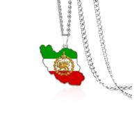 VASSAGO Collier Avec Carte De L'iran Acier Inoxydable Collier Pendentif Drapeau Persan Lion Et Soleil Bijoux Iraniens Persans (Argent 1)