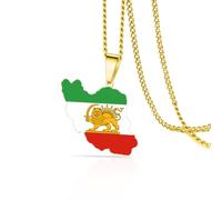 VASSAGO Collier Avec Carte De L'iran Acier Inoxydable Collier Pendentif Drapeau Persan Lion Et Soleil Bijoux Iraniens Persans (Or 2)