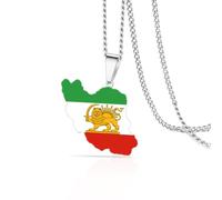 VASSAGO Collier Avec Carte De L'iran Acier Inoxydable Collier Pendentif Drapeau Persan Lion Et Soleil Bijoux Iraniens Persans (Argent 2)