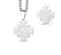 VASSAGO Collier avec médaille de Saint Benoît en acier inoxydable Médaille catholique de San Benito Collier avec pendentif en forme de croix Amulette de protection pour homme et femme (Argent)