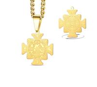 VASSAGO Collier avec médaille de Saint Benoît en acier inoxydable Médaille catholique de San Benito Collier avec pendentif en forme de croix Amulette de protection pour homme et femme (Or)