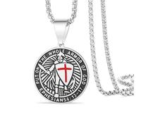 VASSAGO Collier avec Pendentif Chevalier Templier pour Homme Armure de Dieu Éphésiens 6:13-17 Croisés Chevaliers Croix Pendentif médiéval Guerrier Chrétien Catholique Protection religieuse (Argent 2)