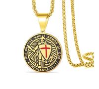VASSAGO Collier avec Pendentif Chevalier Templier pour Homme Armure de Dieu Éphésiens 6:13-17 Croisés Chevaliers Croix Pendentif médiéval Guerrier Chrétien Catholique Protection religieuse (Or 2)