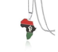 VASSAGO Collier avec pendentif en forme de carte de l'Afrique panafricaine en acier inoxydable coloré pour femme, Acier inoxydable