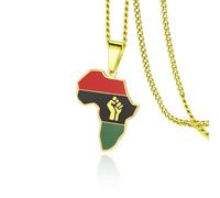 VASSAGO Collier avec pendentif en forme de carte de l'Afrique panafricaine en acier inoxydable coloré pour femme, Acier inoxydable