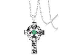 VASSAGO Collier avec pendentif en forme de croix celtique en acier inoxydable avec trèfle à quatre feuilles et nœud celtique Bijou de protection religieuse Cadeau pour homme et femme (Argent)
