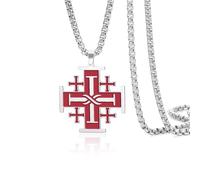 VASSAGO Collier avec pendentif en forme de croix de Jérusalem en acier inoxydable - Déclaration religieuse - Amulette de prière médiévale - Cadeau pour homme et femme, taille unique, Acier inoxydable