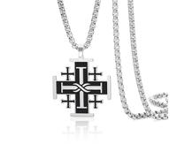 VASSAGO Collier avec pendentif en forme de croix de Jérusalem en acier inoxydable - Déclaration religieuse - Amulette de prière médiévale - Cadeau pour homme et femme, taille unique, Acier inoxydable