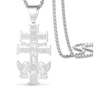 VASSAGO Collier avec pendentif en forme de croix pour homme et femme, crucifix/croix orthodoxe/Cruz de Caravaca amulette catholique chrétien bijou religieux cadeau
