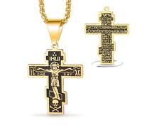 VASSAGO Collier avec pendentif en forme de croix pour homme et femme, crucifix/croix orthodoxe/Cruz de Caravaca amulette catholique chrétien bijou religieux cadeau