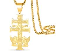 VASSAGO Collier avec pendentif en forme de croix pour homme et femme, crucifix/croix orthodoxe/Cruz de Caravaca amulette catholique chrétien bijou religieux cadeau