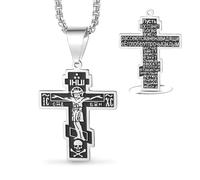 VASSAGO Collier avec pendentif en forme de croix pour homme et femme, crucifix/croix orthodoxe/Cruz de Caravaca amulette catholique chrétien bijou religieux cadeau