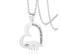 VASSAGO Collier avec pendentif en forme de paresseux en acier inoxydable pour femme avec pendentif en forme de cœur Slow Down Be Happy (Argent)