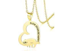 VASSAGO Collier avec pendentif en forme de paresseux en acier inoxydable pour femme avec pendentif en forme de cœur Slow Down Be Happy (Or)
