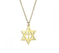 VASSAGO Collier avec pendentif étoile de David Salomon à six pointes en acier inoxydable hexagonal pour homme (Étoile de David avec croix - Or)