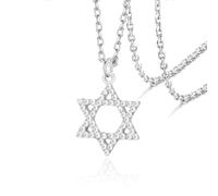 VASSAGO Collier avec pendentif étoile de David Salomon à six pointes en acier inoxydable hexagonal pour homme (Argent-CZ)
