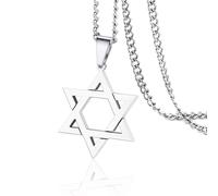 VASSAGO Collier avec pendentif étoile de David Salomon à six pointes en acier inoxydable hexagonal pour homme