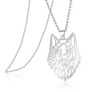 VASSAGO Collier avec pendentif loup en acier inoxydable - Pendentif en forme de loup du mur - Cadeau unique pour homme et adolescent