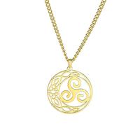 VASSAGO Collier avec pendentif rond en forme de nœud celtique - Triple spirale - Collier viking celtique Triskel Trinité - Bijou irlandais porte-bonheur pour homme et femme, Acier inoxydable