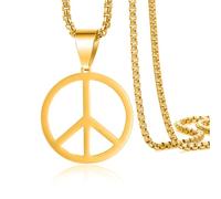 VASSAGO Collier avec pendentif signe de la paix de style hippie en acier inoxydable des années 1960 et 1970 - Accessoires de déguisement hippie pour homme et femme, M, Acier inoxydable, Pas de gemme