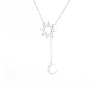 VASSAGO Collier avec pendentif soleil et lune croissant de lune et étoile Simple et tendance Bijoux cadeaux pour femmes et hommes (Collier argenté en forme-Y)